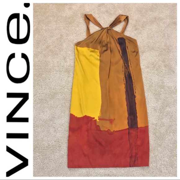 Vince Dresses & Skirts - Vince Silk Halter Colorblock Abstract Dress